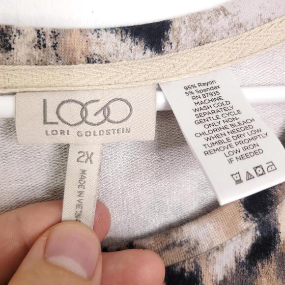 Logo Top Womens 2X Mixed Media Casual Short Sleeve Lori Goldstein Stretchy - Picture 5 of 7